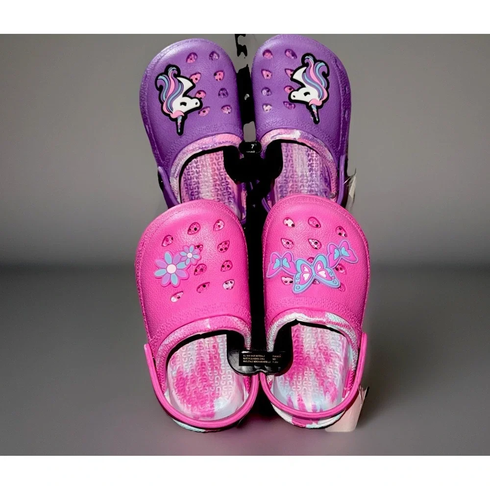 Butterfly & Unicorn Toddler Sz 7 Clogs New Lot of 2 Purple And Pink Adorable Set